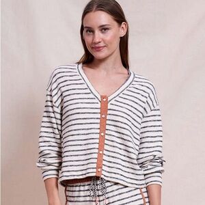Sundry Anthropologie Cotton Striped Button Down Cardigan Boho Hippie Nature Top